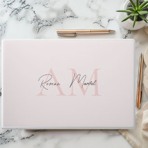Minimalistic Monogram Initial & Name Pastel Pink Accessory Pouch