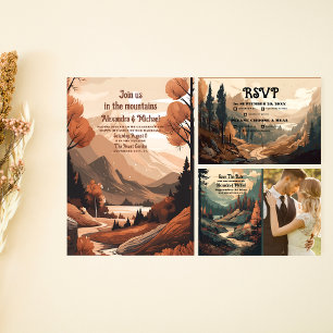 Rustic Mountain Forest Evergreen Wedding RSVP Card
