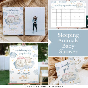 Baby Boy Shower Favour Circle Stickers - Elephant