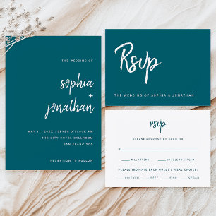 Modern Minimalist Script Deep Teal   Wedding Invitation