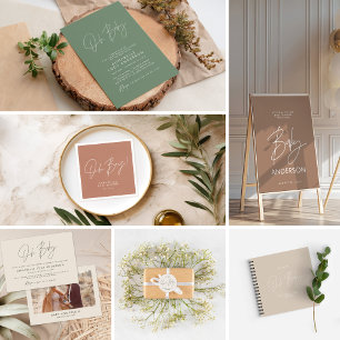 Bridal shower script modern sage green elegant invitation