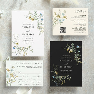 Pale Green Delicate Wildflower Modern Boho Wedding RSVP Card