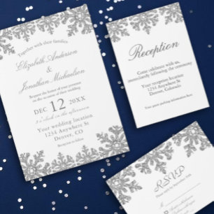Silver Snowflake Winter Wedding Invitation