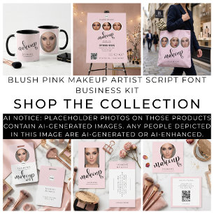 Blush Pink Black Script Photo Makeup Artist  Business Card