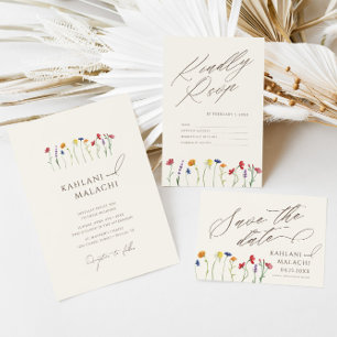 Vibrant Colourful Wildflower Modern Wedding RSVP Card