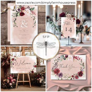 Rustic Burgundy & Blush Pink Roses QR Code RSVP Card