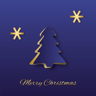 Classy Elegant Gold Blue Christmas Tree Holiday Card