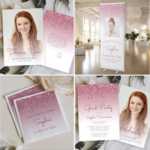 2025 Glam Burgundy Glitter Drip Photo Graduation Invitation