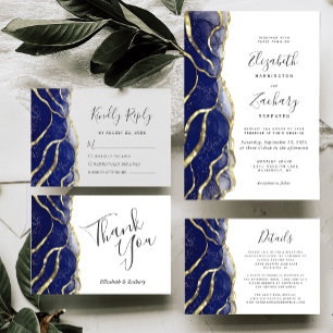 Modern Navy Blue Gold Ink Wedding Invitation