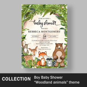 Woodland animals wooden log slice Baby Shower ABC