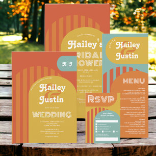 Vintage retro 70s terracotta arch  bridal shower invitation