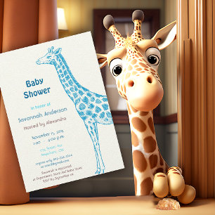 Giraffe Baby Boy Shower Invitations