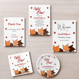 Elegant Boho Black And White Fall 1st Birthday Invitation