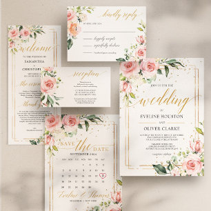 Blush pink floral greenery eucalyptus wedding invitation