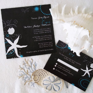 Turquoise White Chalkboard Beach Wedding Invitation