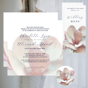 Elegant Magnolia Pink and White Wedding Invitation