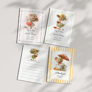 Preppy Cottagecore Sip & See Duckling Baby Shower Invitation