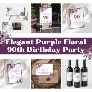 Elegant Purple Floral Any Age Birthday Invitation