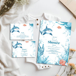 Shark Under the Sea Ocean Animals Diapper Raffle Enclosure Card