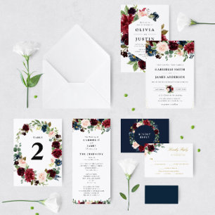 gold script burgundy navy 50th wedding anniversary invitation