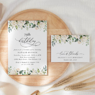 White Flowers, Cream Flowers, Boho, Birthday Invitation