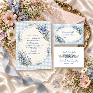 Blue Wildflower Baby Shower Books for Baby Enclosure Card