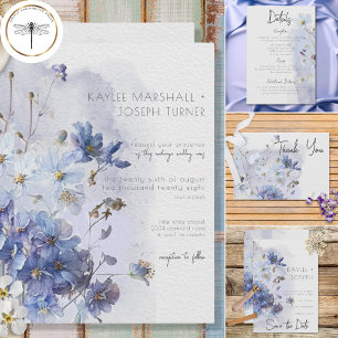 Modern Periwinkle Blue Wildflowers Reception Enclosure Card