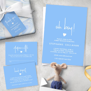Chic Mid Blue Baby Boy Shower Diaper Raffle Card