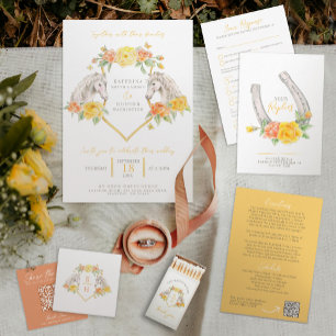Grey horses and roses yellow wedding details QR Enclosure Card