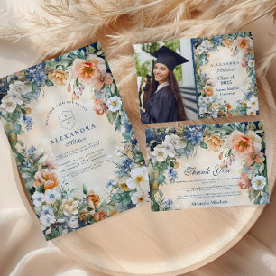 Navy Wildflower Meadow Garden Graduation  Invitation