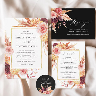 Burgundy Terracotta Flowers Wedding Website RSVP  Enclosure Card