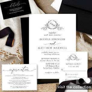 Black and White Elegant Monogram Wedding Invitation