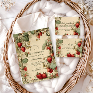 Cottage Strawberry Woodland Baby Shower Invitation