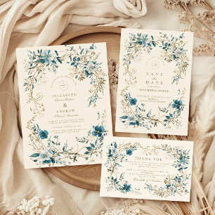 Bohemian Vintage Floral Fern Wedding Save The Date