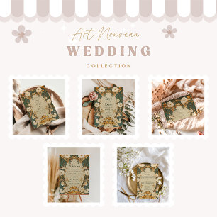 Art Nouveau Gold Botanical Arch Wedding Invitation