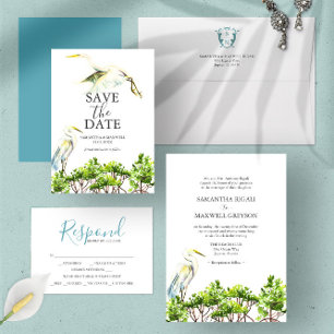 Tropical Watercolor Bird Formal Wedding Invitation