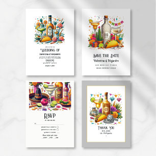 Fun Tacos and Tequila Wedding with Monogram Bottle Invitation