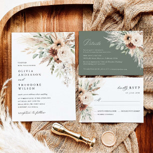 Boho Pampas Grass Floral Wedding RSVP Card