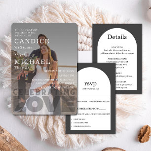 Modern Elegant Black And White Photo Wedding RSVP Card