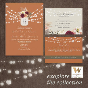 Orange String Lights Floral Wedding QR Code Invitation