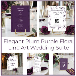 Minimalist Elegant Plum Purple Floral Wedding Envelope
