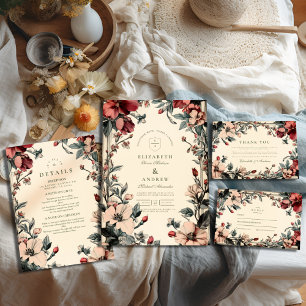 Stylish Floral Art Nouveau Wedding Invitation