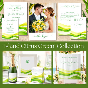 Island Citrus Green and Yellow Wedding Program Hand Fan
