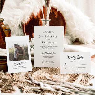 Sweet and Whimsical Simple Black and White Wedding Invitation