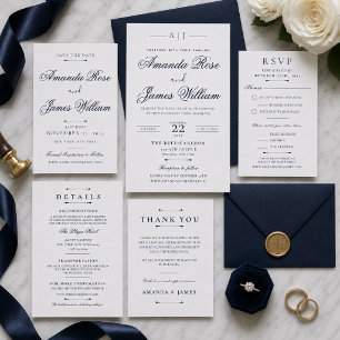 Navy Minimal Luxury Wedding Invitation Template