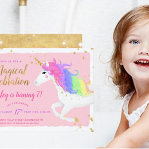 Unicorn Birthday Invitation   Magical Pink & Gold
