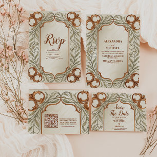 Art Nouveau Elegant Botanical Wedding All In One Invitation