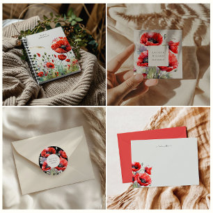 Red Poppy Floral Monogram Notebook