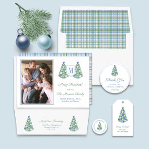 Blue White Chinoiserie Holiday Tree Return Address Classic Round Sticker