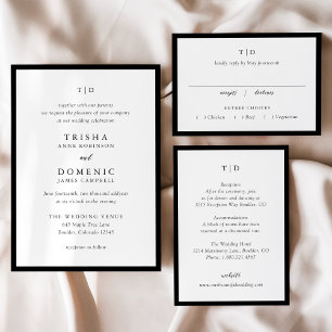Elegant Black and White Monogram Modern Wedding RSVP Card